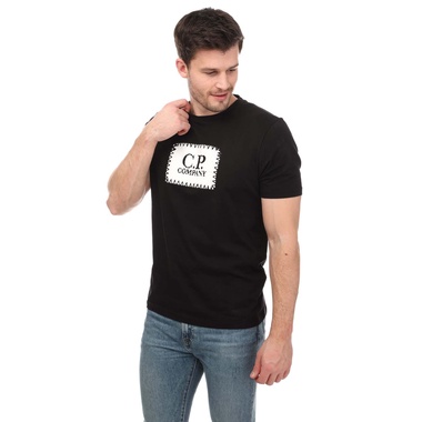Black C.P. Company Mens Jersey Label Style Logo T-Shirt